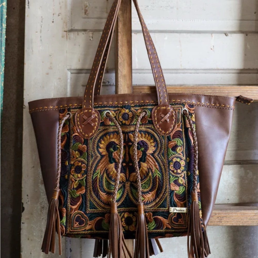 Embroidered Brown Tote Bag PRANEE